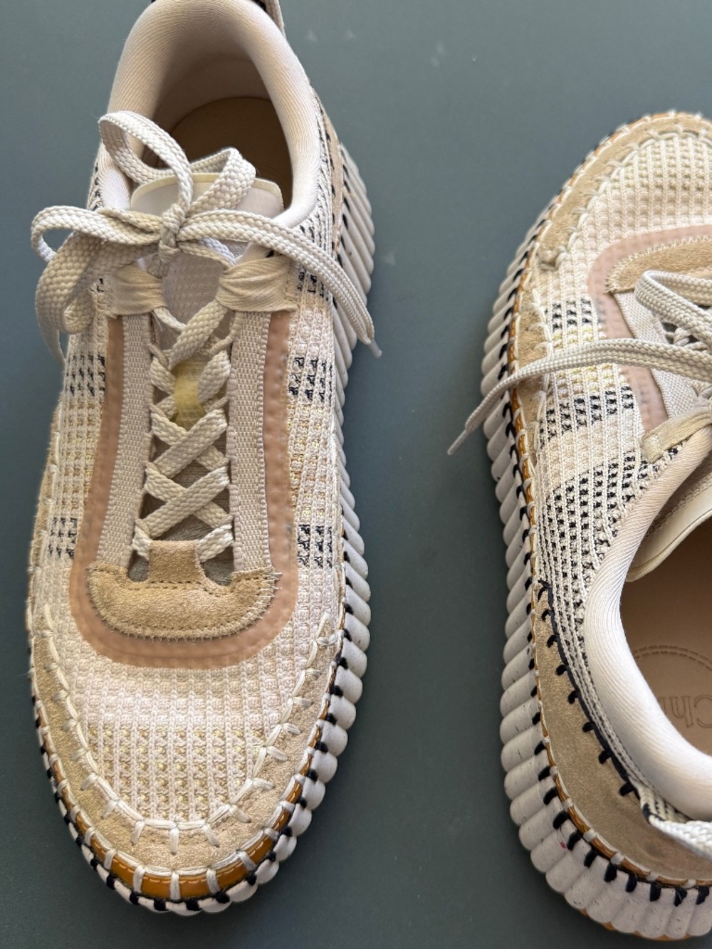 Chloé Nama Pearl Beige Recycled Mesh Chunky Sneakers Size 40
